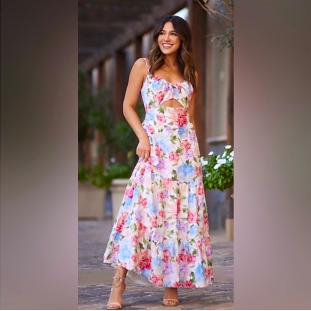 EXPRESS FLORAL CUT OUT MAXI DRESS